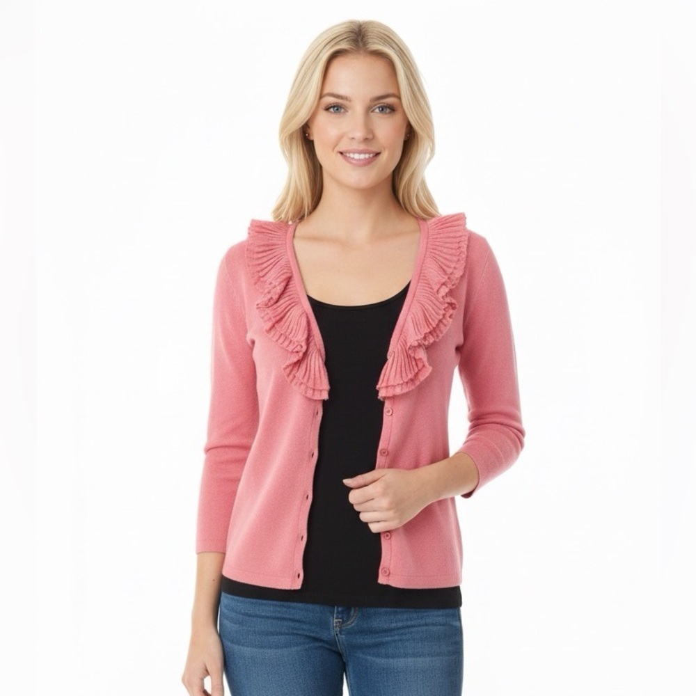 Talbots xsmall ruffle button down wool cardigan